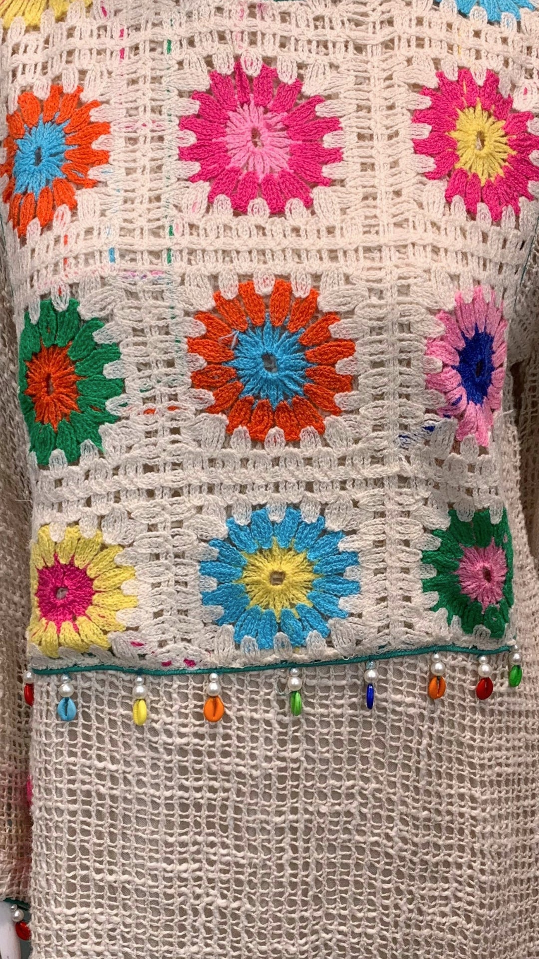 Beige Jute Coord Set with Crosia Detailing