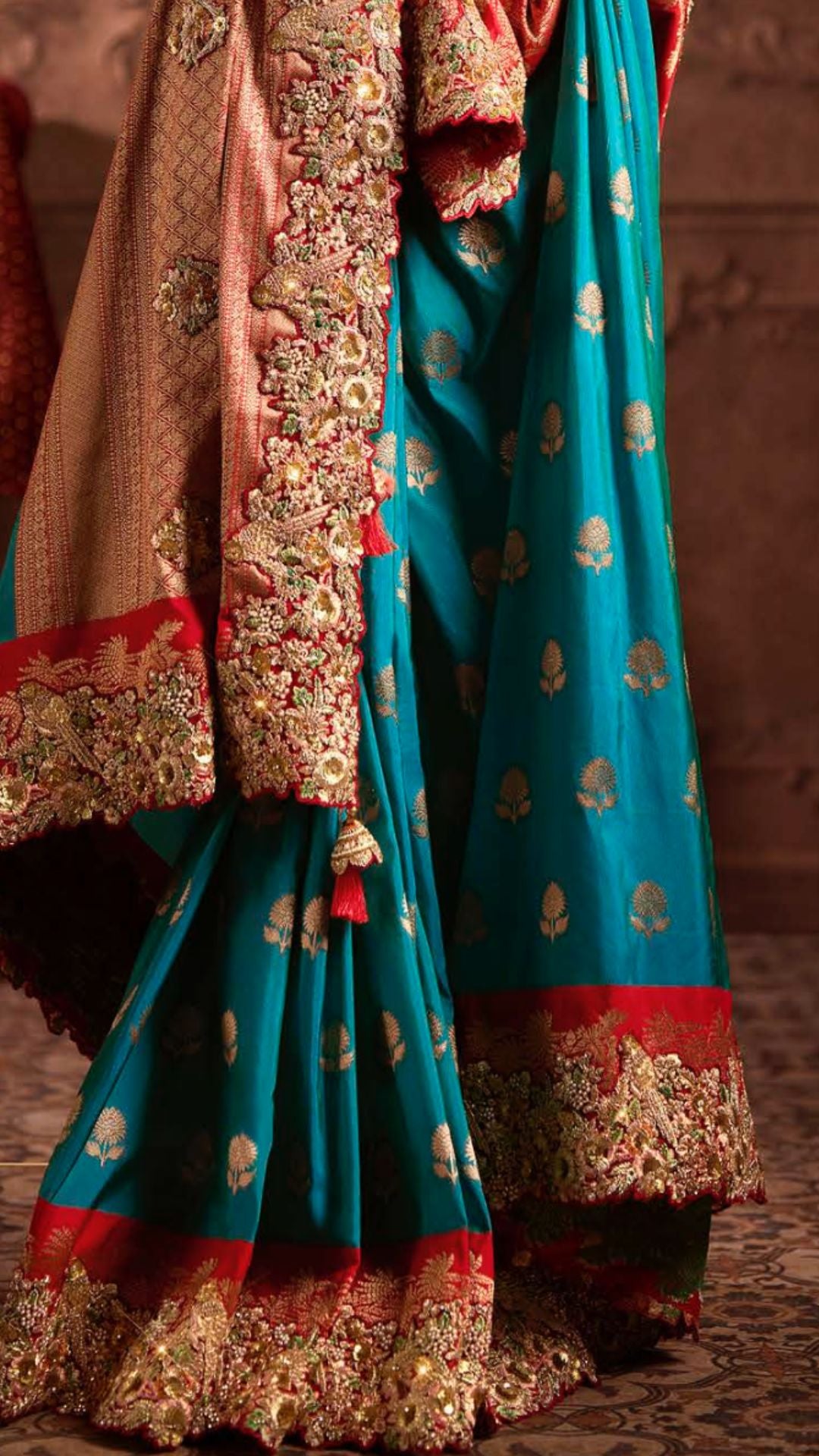 Turquoise Tanna Silk Embroidered Saree