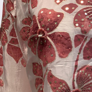 Pink Satin Crepe Coord Set with Sequins, Hand Print, Zari & Stone Detailing