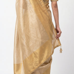 Yellow Silk Saree with Stitched Blouse and Zari, Cutdana & Sequins Work