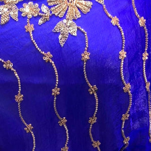 Blue Tissue Unstitched Saree Embellished With Sequins, Cutdana & Zari Work