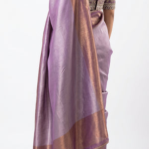 Purple Silk Saree with Stitched Blouse and Zari, Cutdana & Sequins Work