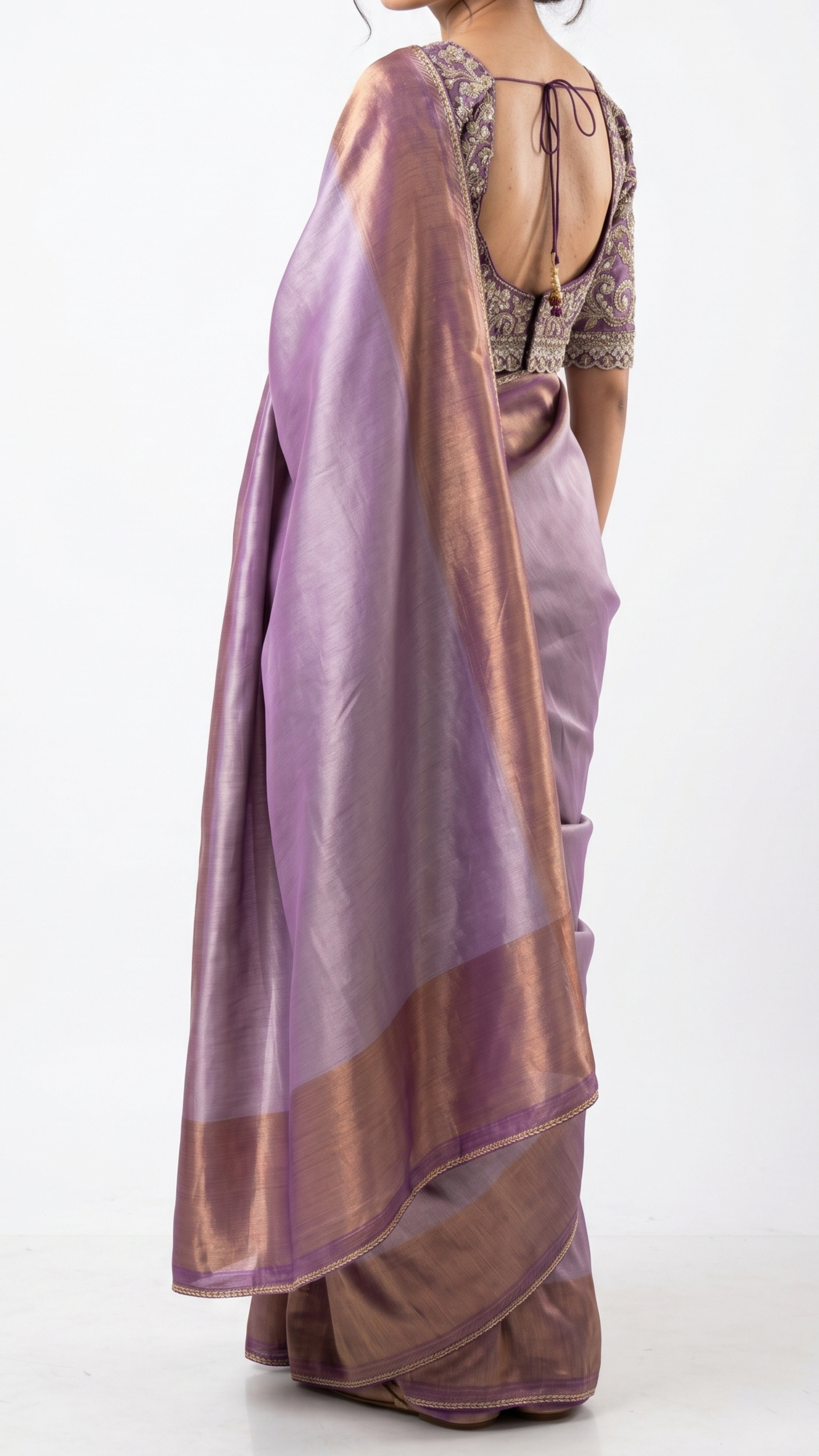 Purple Silk Saree with Stitched Blouse and Zari, Cutdana & Sequins Work