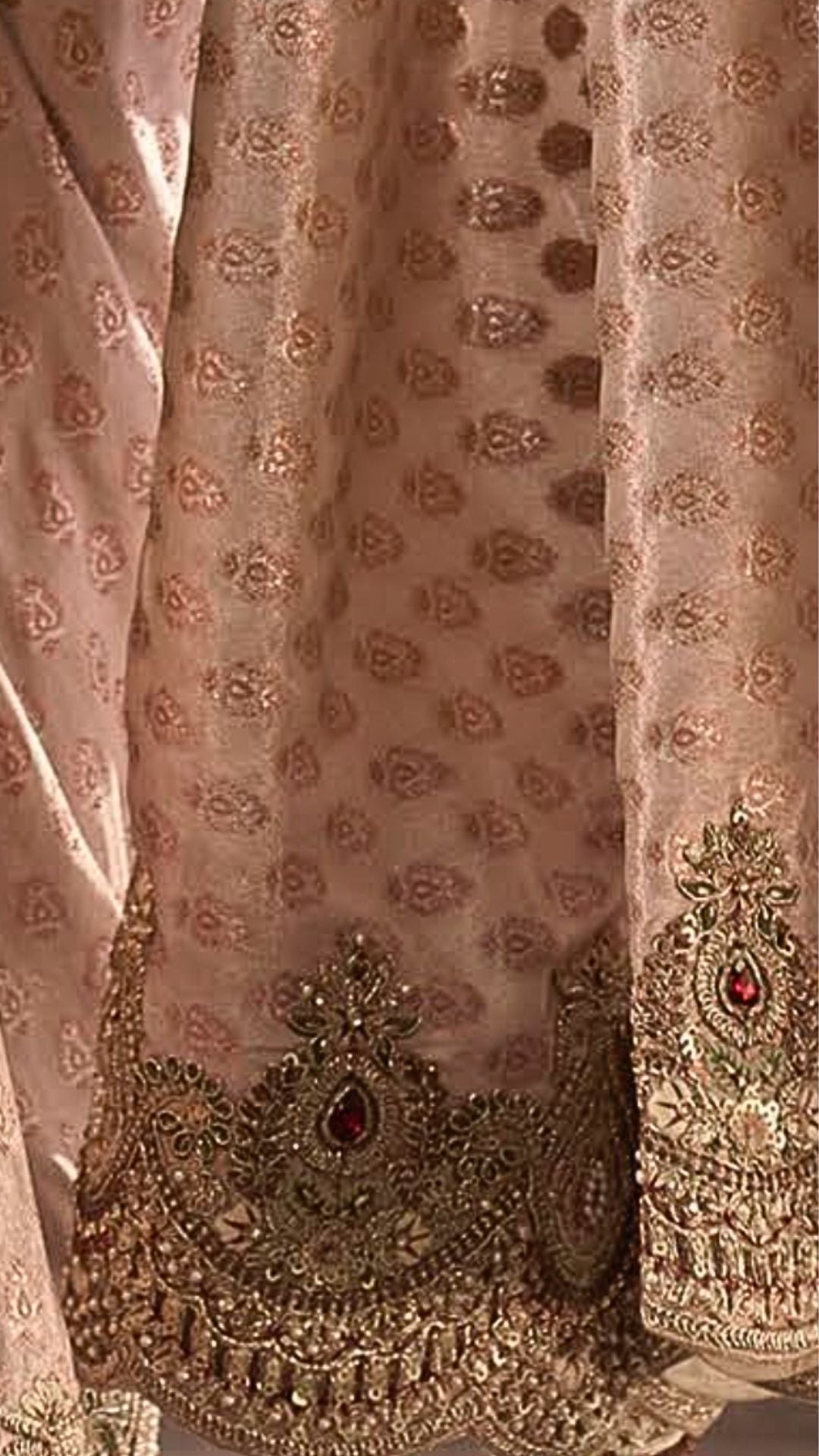 Peach Kanjivaram Silk Saree with Zardosi Work and Velvet Dupatta