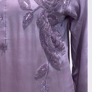 Lavender Chinon Suit Embellished with Cutdana Detailing