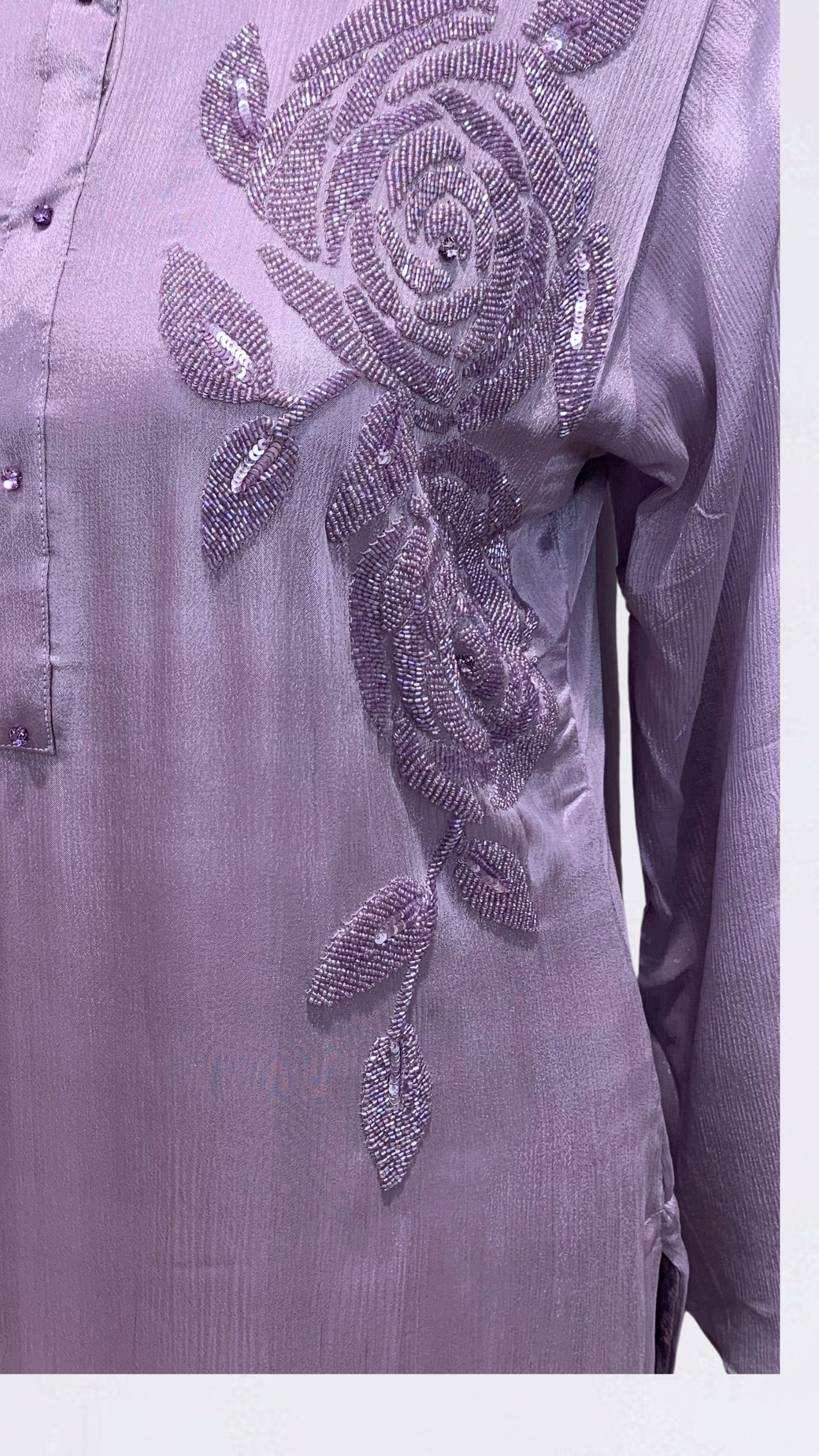 Lavender Chinon Suit Embellished with Cutdana Detailing