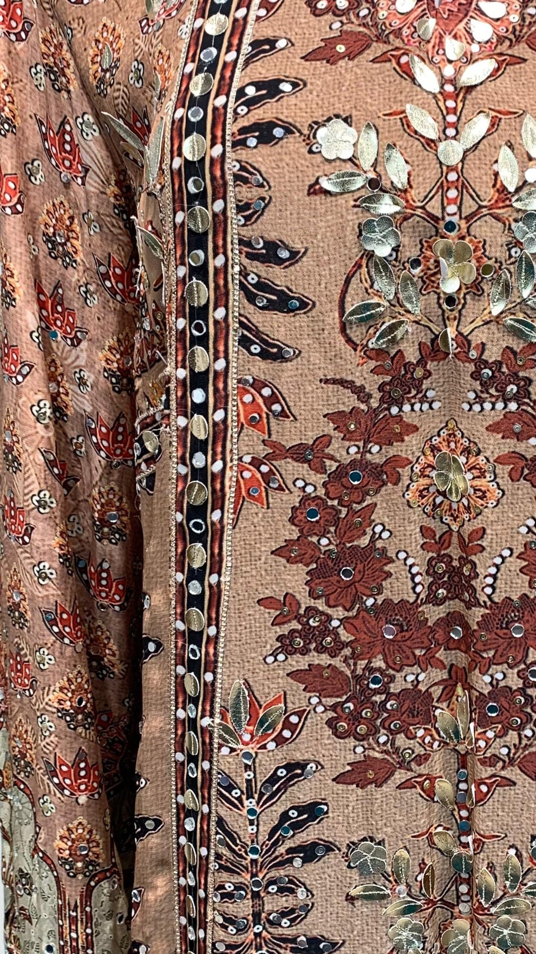 Rust Brown Muslin Suit Set with Gota Patti, Sequence & Moti Latkan Work
