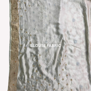Ivory Silk Unstitched Saree Embellished With Sequins, Cutdana, Zarkan, Dabka & Stone Work