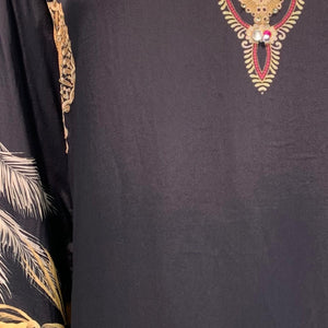 Black Crepe Coord Set with Intricate Digital Print, Mirror and Stone Work