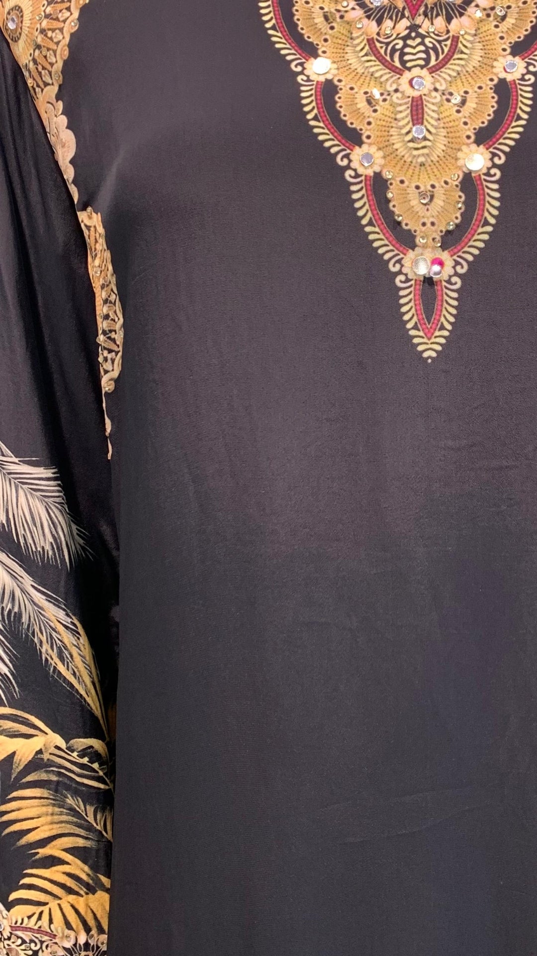 Black Crepe Coord Set with Intricate Digital Print, Mirror and Stone Work