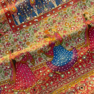Multicolour Tissue Saree Embellished With Kundan, Sequins & Cut Dana Work