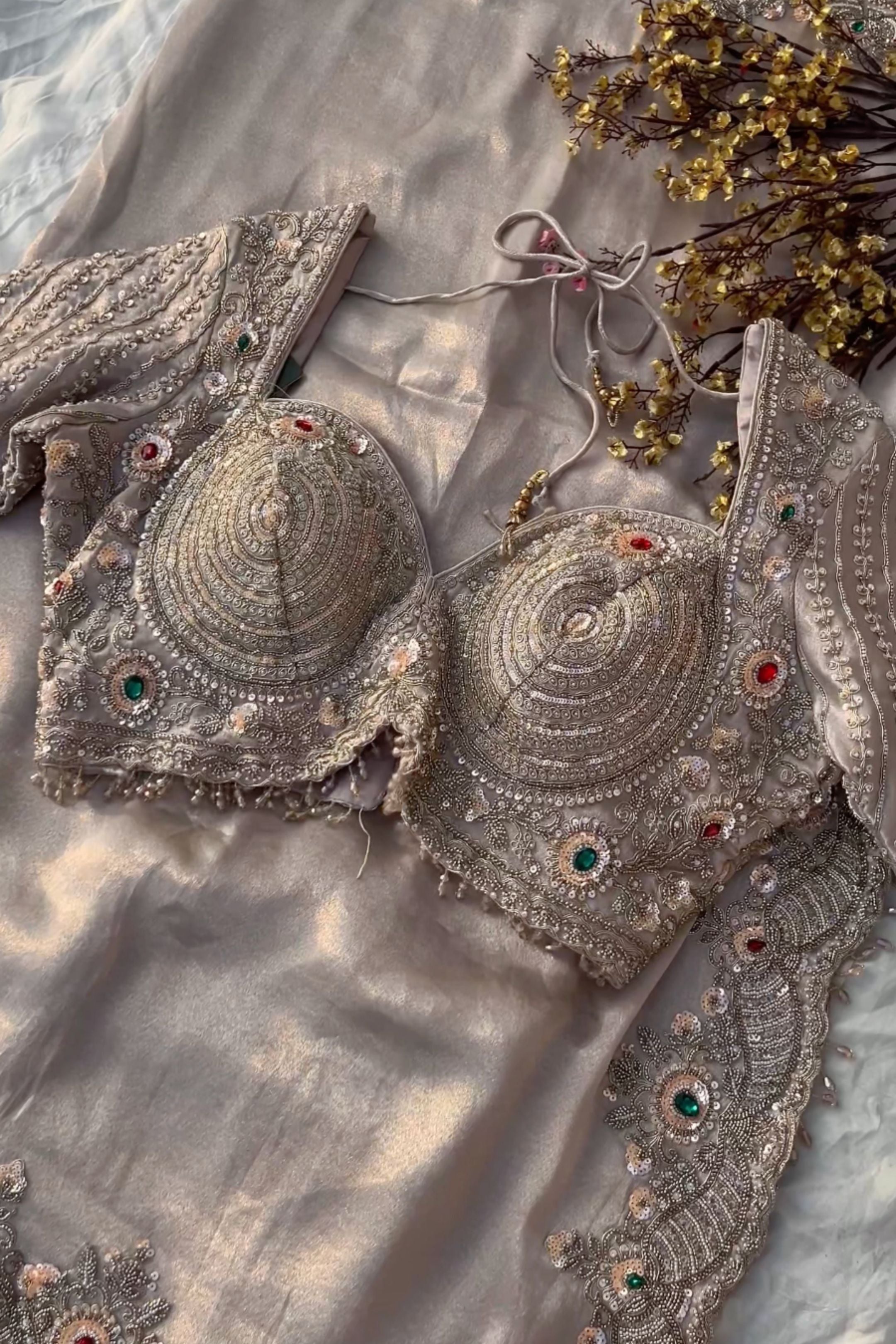 Golden Tissue Saree Embellished With Sequins, Dori, Stone & Cutdana Work