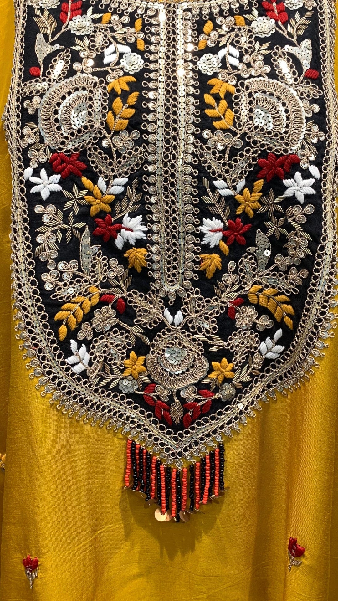 Mustard Dola Silk Coord Set with Zari, Sequins, Dabka and Thread Work