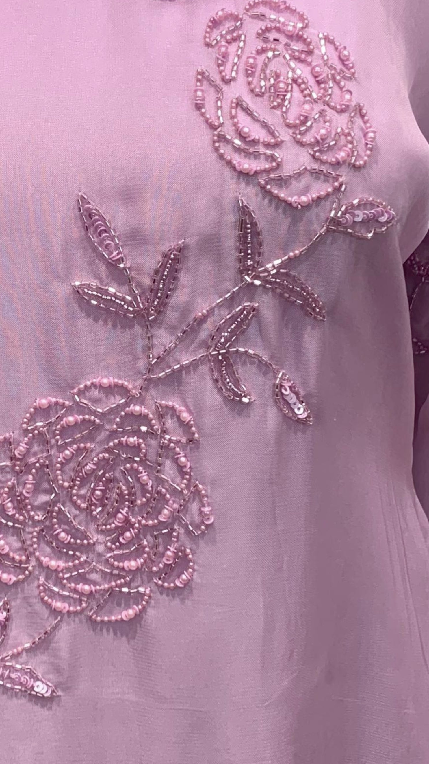 Muted Pastel Pink Organza Suit with Sequins, Cutdana & Moti Detailing