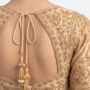 Golden Ivory Tissue Saree Embellished With Sequins, Moti & Cut Dana Work