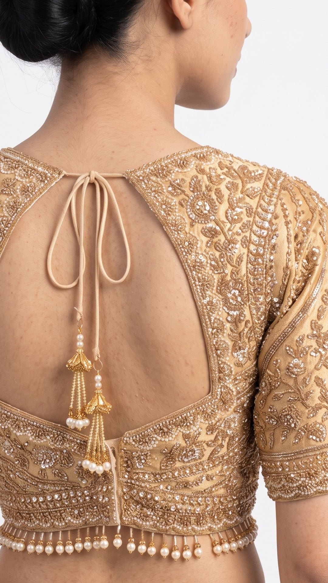 Golden Ivory Tissue Saree Embellished With Sequins, Moti & Cut Dana Work