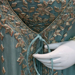 Turquoise Soft Organza Set with Gota Patti Detailing