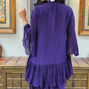 Purple Chinon Indowestern Top and Bottom with Sequins,Cutdana and Pearl Work