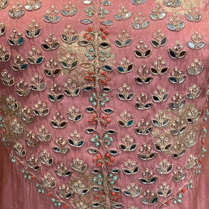 Pink Banarasi Tissue Suit with Mirror, Dabka & Moti Detailing