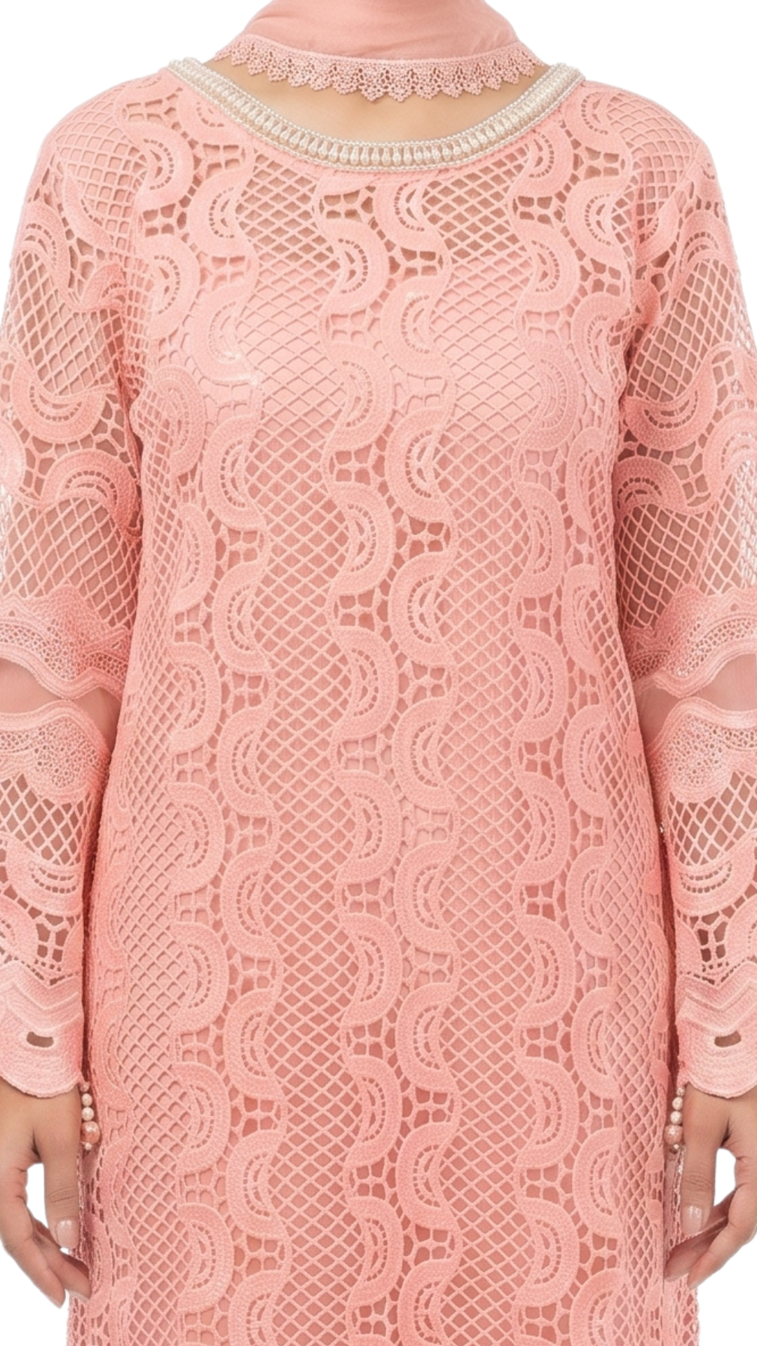 Pink Muslin Cutwork lace and  Pearl Sequins