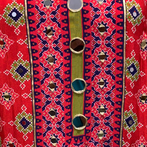 Cherry Red Crepe Coord Set with Digital Print, Zari & Mirror Detailing