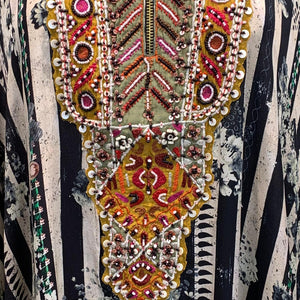 Black Hand Printed Crepe Coord Set with Moti, Sequins & Thread Detailing