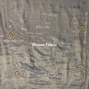 Golden Ivory Tissue Unstitched Saree with Zardozi, Pearl, Sequins & Dabka Work