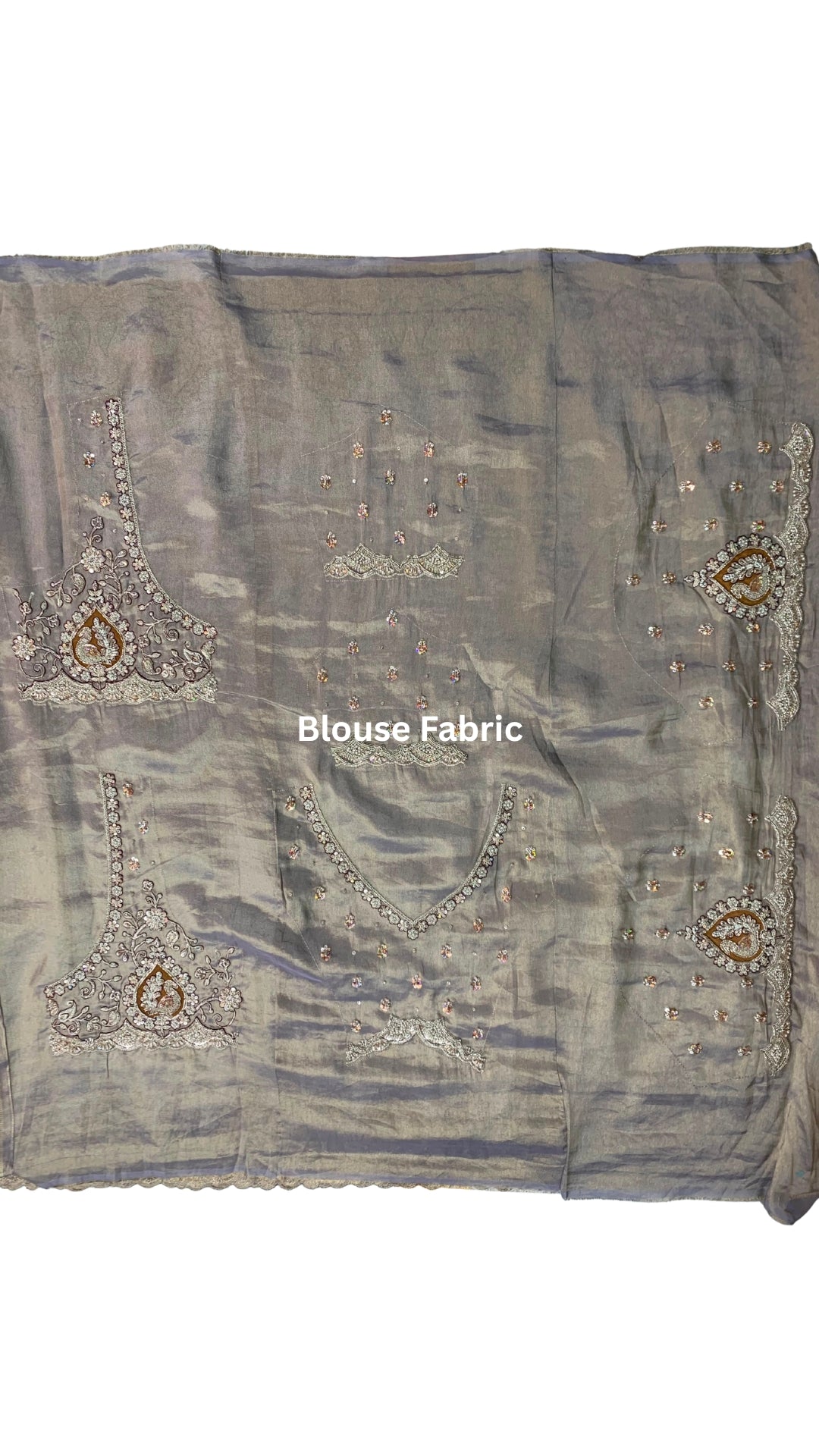Golden Ivory Tissue Unstitched Saree with Zardozi, Pearl, Sequins & Dabka Work