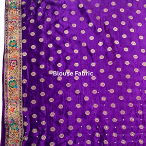 Purple Banarasi Silk Satin Unstitched Saree with Dabka, Sequins & Cut Dana Work