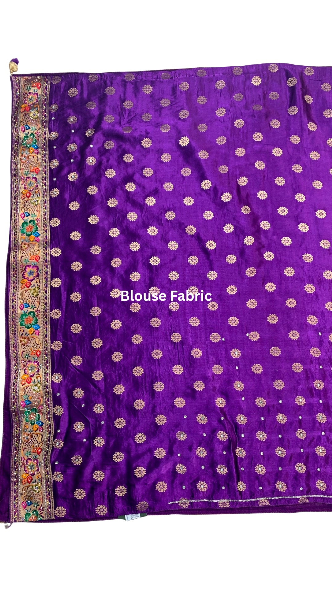 Purple Banarasi Silk Satin Unstitched Saree with Dabka, Sequins & Cut Dana Work