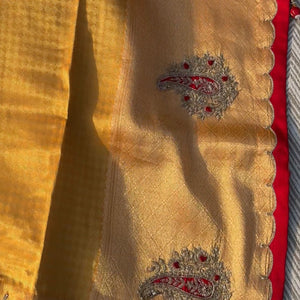 Mustard Brocade Saree Embellished With Zari & Cut Dana Work