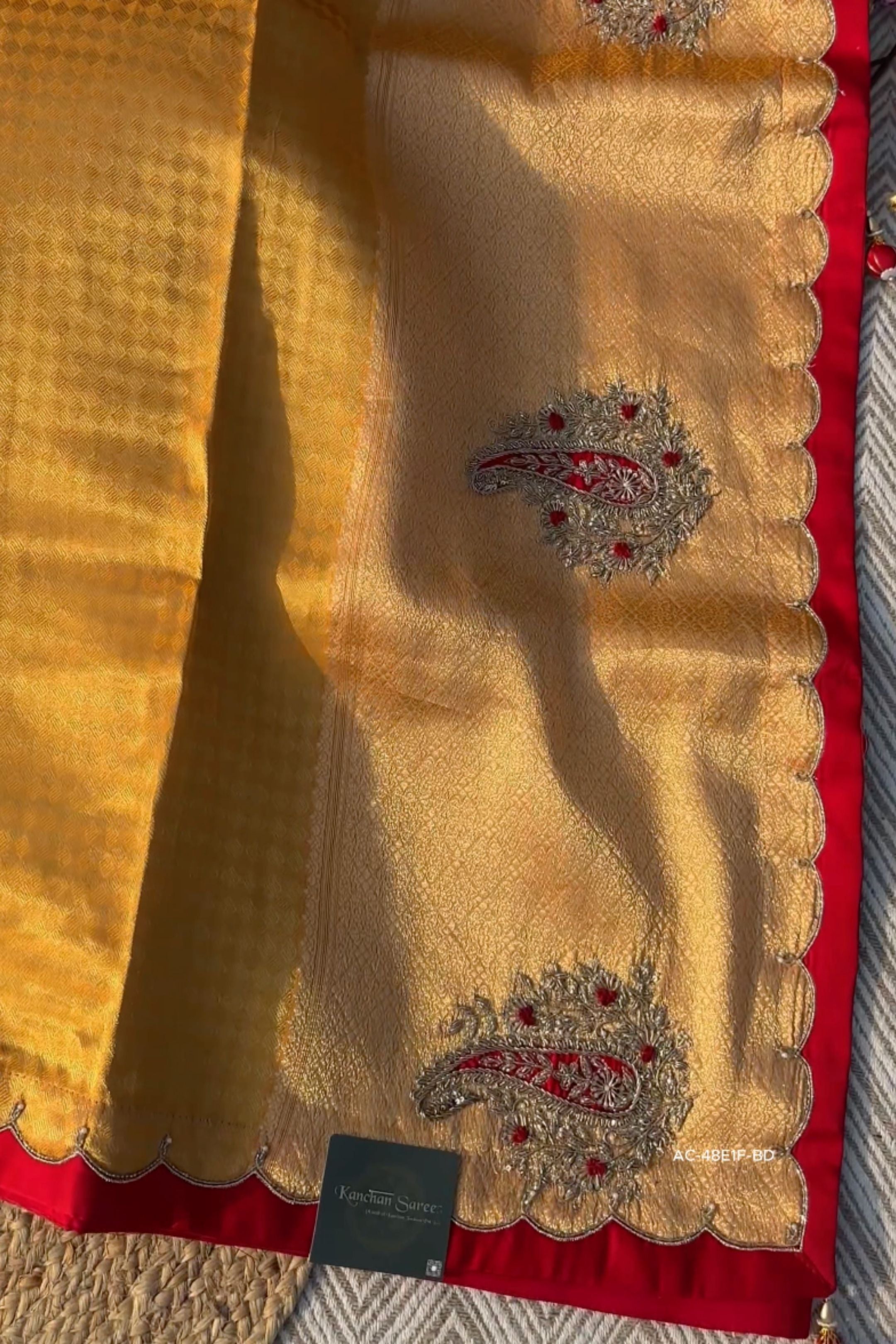 Mustard Brocade Saree Embellished With Zari & Cut Dana Work