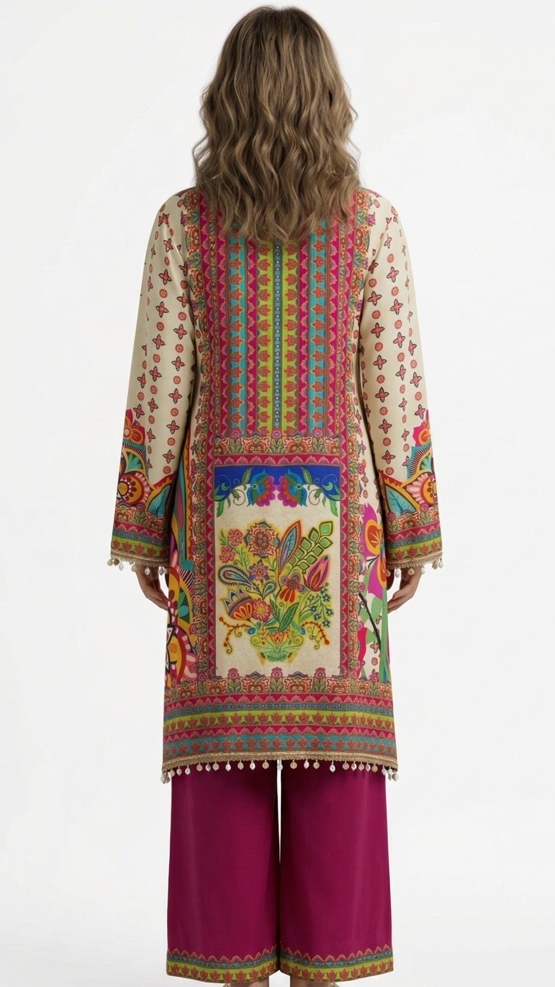 Multicolour Muslin Crepe Coord Set with Digital Print & Mirror Work