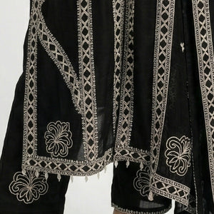 Black Chinon Suit Set with Thread Work Detailing