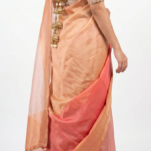Baby Pink Silk Saree with Stitched Blouse and Zari, Cutdana & Sequins Work