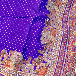Rani Crepe Saree Embellished With Sequins & Mirror Work