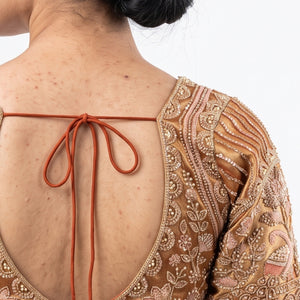 Rust Tissue Saree Embellished With Sequins, Moti & Cut Dana Work