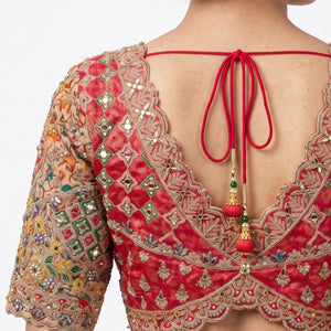 Beautiful Peach Silk Ready Made Saree Embellished With Pure Hand Work