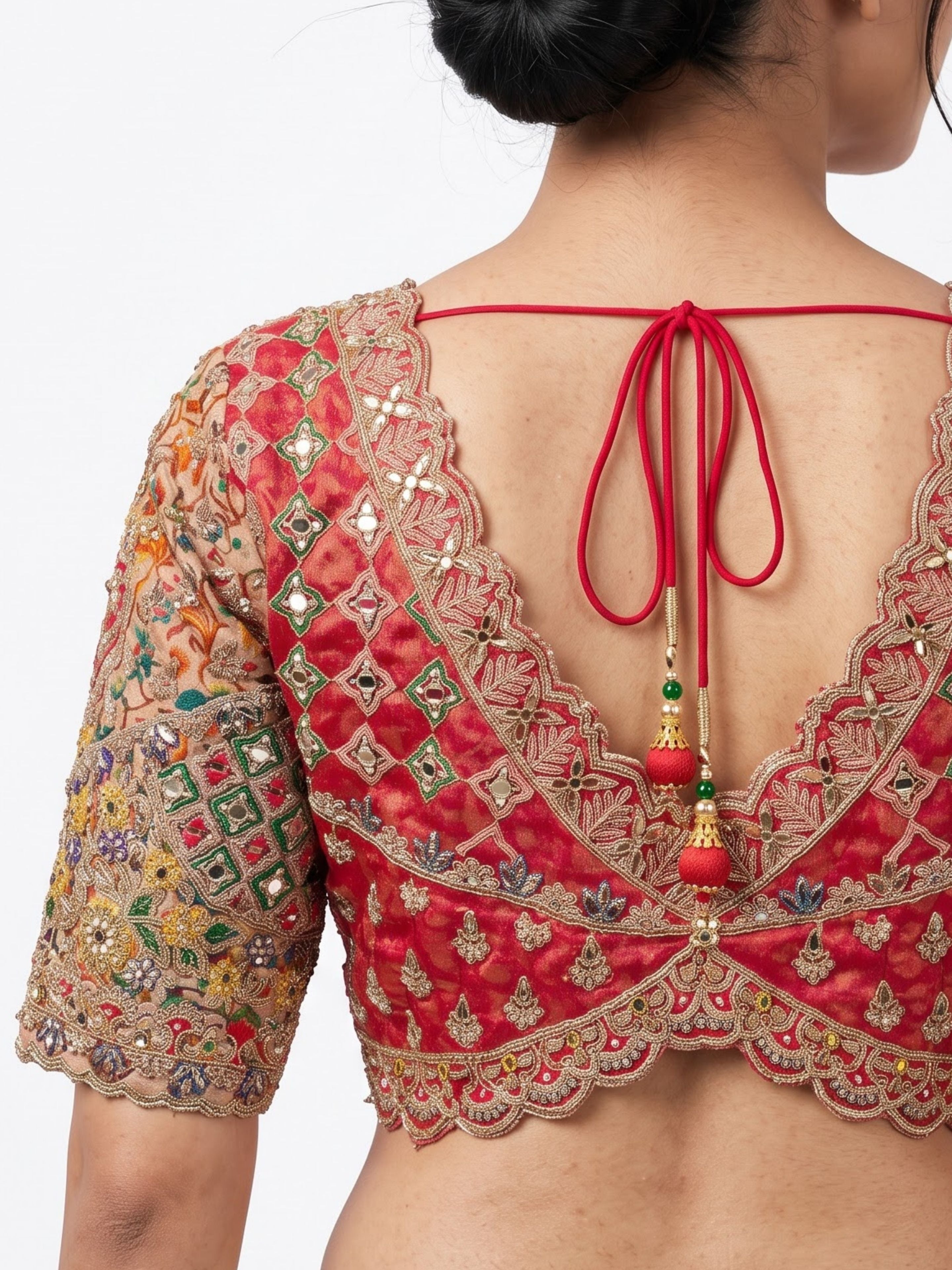 Beautiful Peach Silk Ready Made Saree Embellished With Pure Hand Work