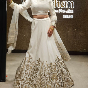 Ivory White Raw Silk Lehenga with Dupatta