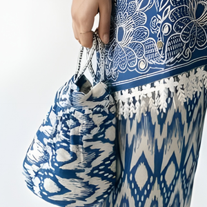 Blue Handloom Cotton Coord Set with Moti, Sequin & Lace Detailing