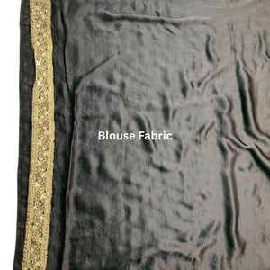 Black Satin Silk Banarasi Unstitched Saree with Dabka, Mirror & Cut Dana Work