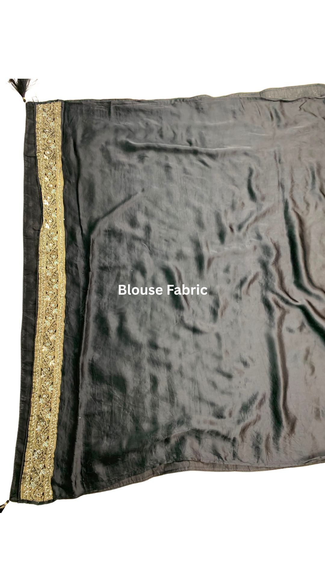 Black Satin Silk Banarasi Unstitched Saree with Dabka, Mirror & Cut Dana Work