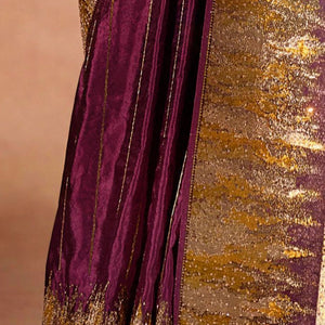 Wine Silk Satin Saree with Swarovski Work