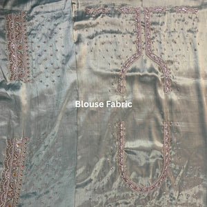 Ice Blue Brocade  Unstitched Saree with Sequins, Pearl, Zari & Cut Dana Work