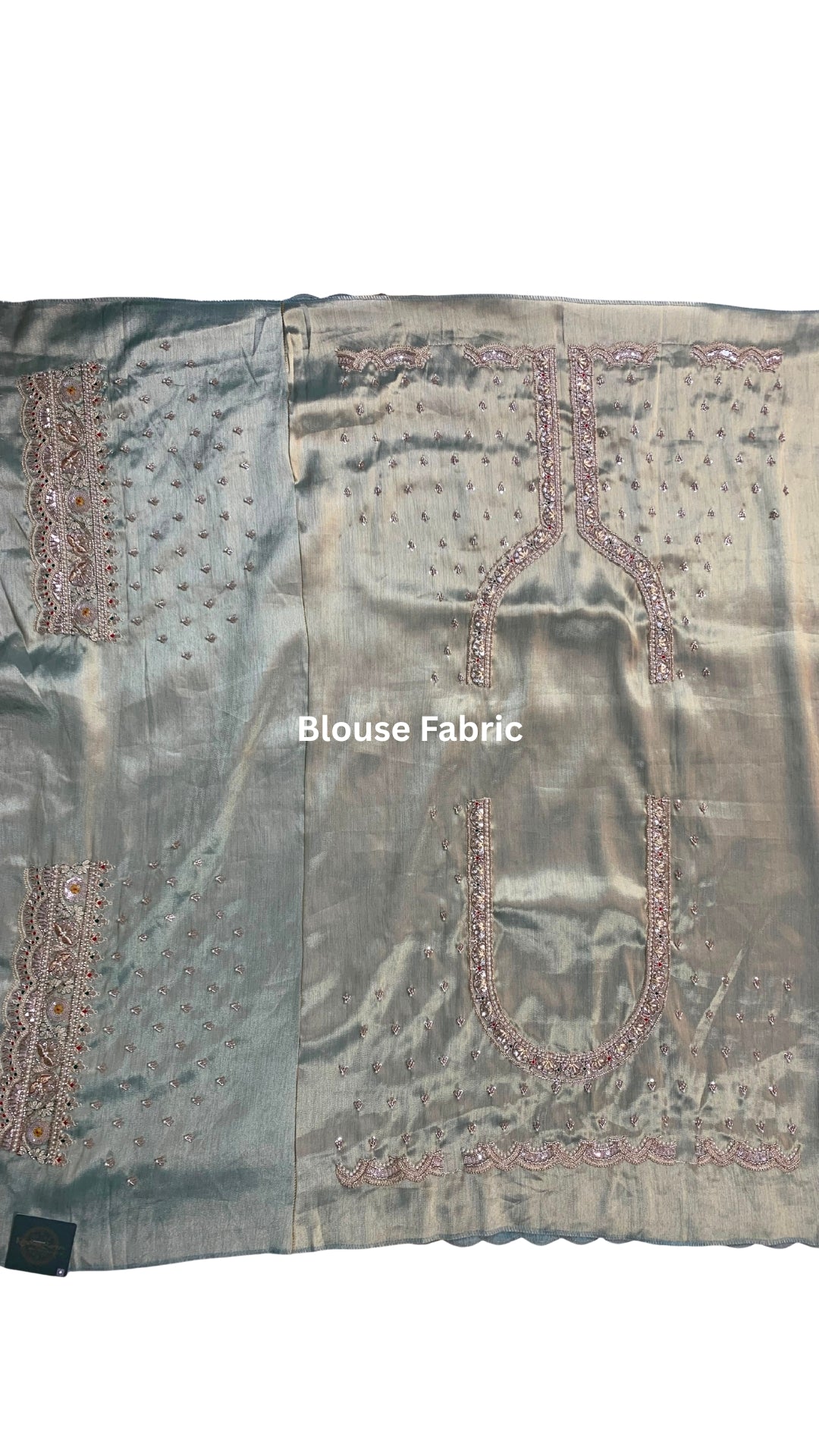 Ice Blue Brocade  Unstitched Saree with Sequins, Pearl, Zari & Cut Dana Work