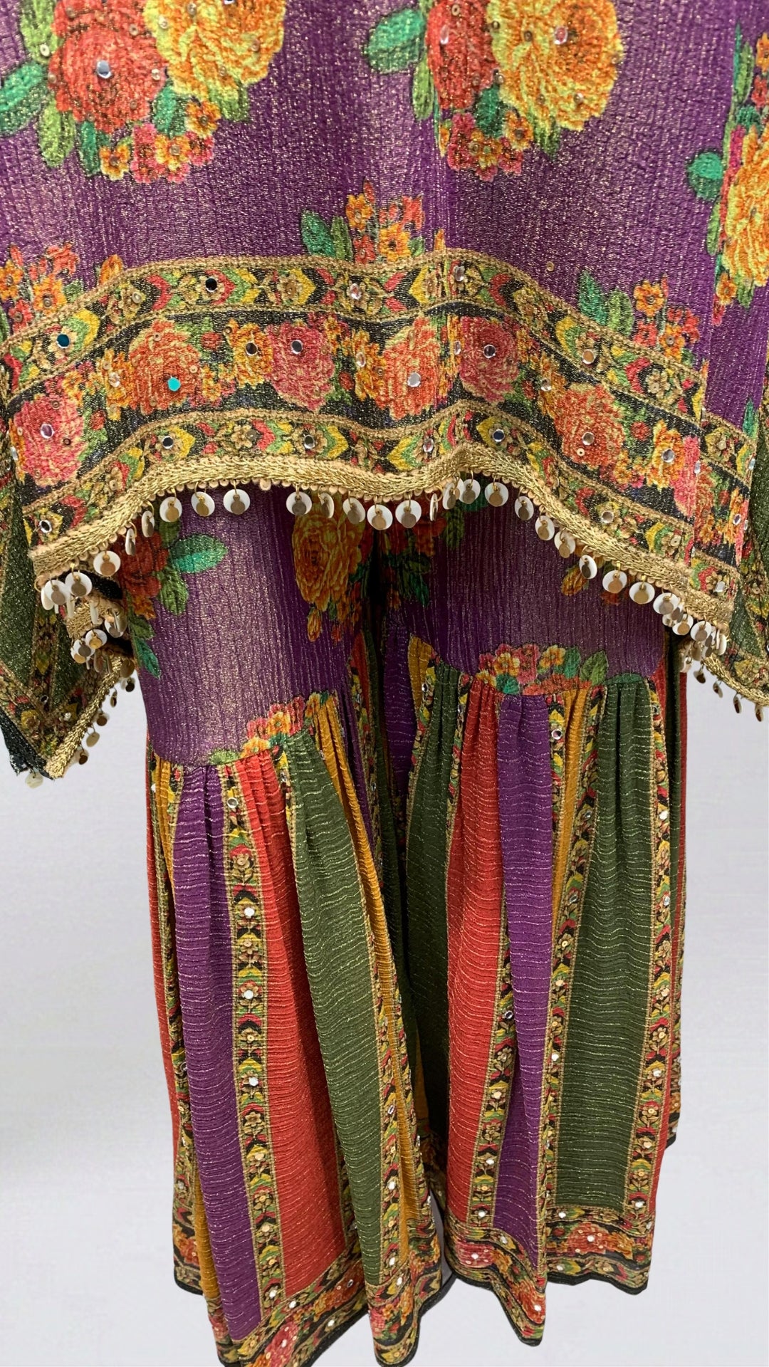 Purple Wrinkle Tissue Coord Set with Digital Print and Mirror Work