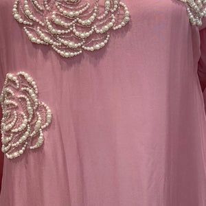 Peach Soft Organza Suit with Moti & Cutdana Detailing