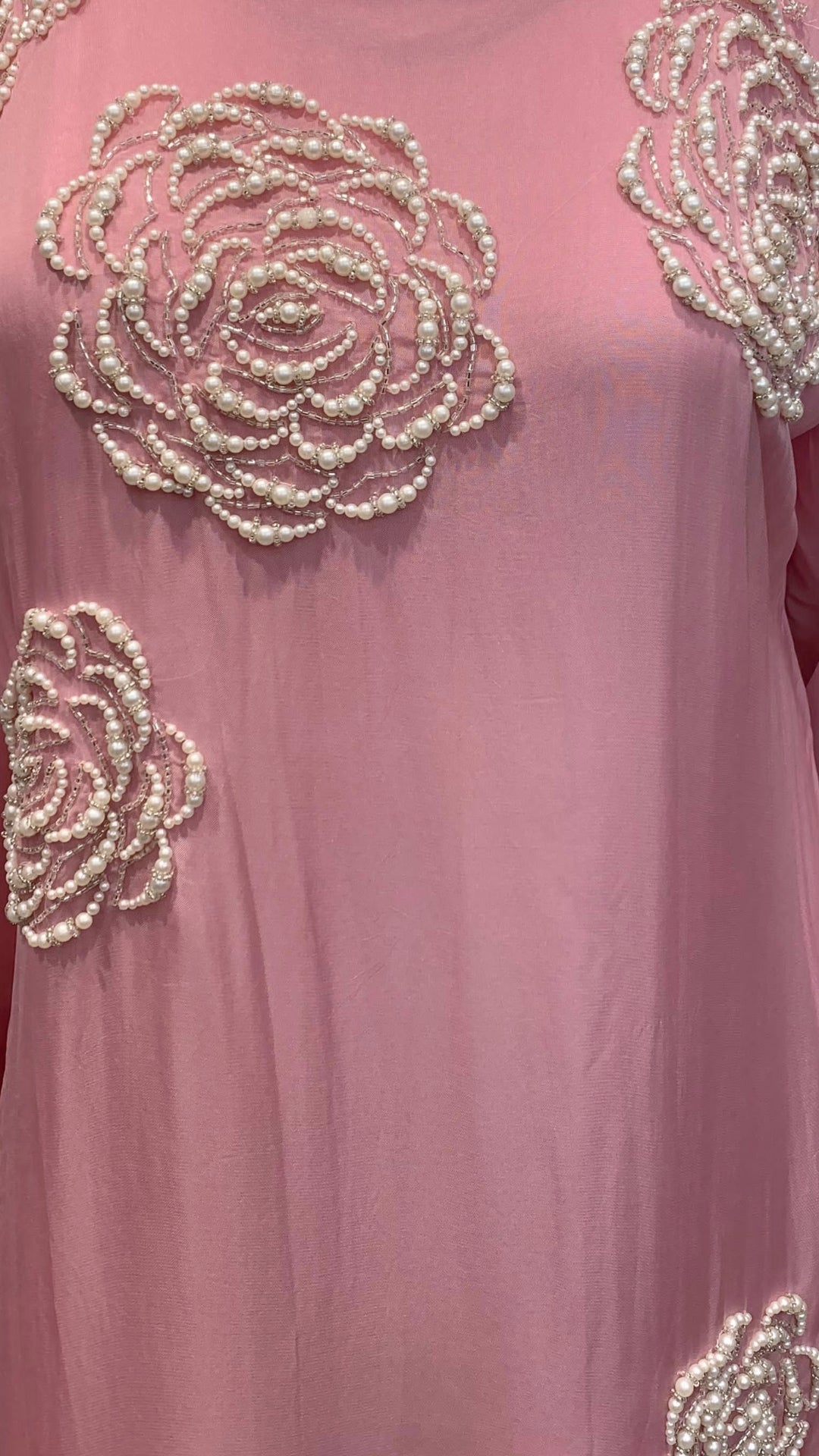 Peach Soft Organza Suit with Moti & Cutdana Detailing