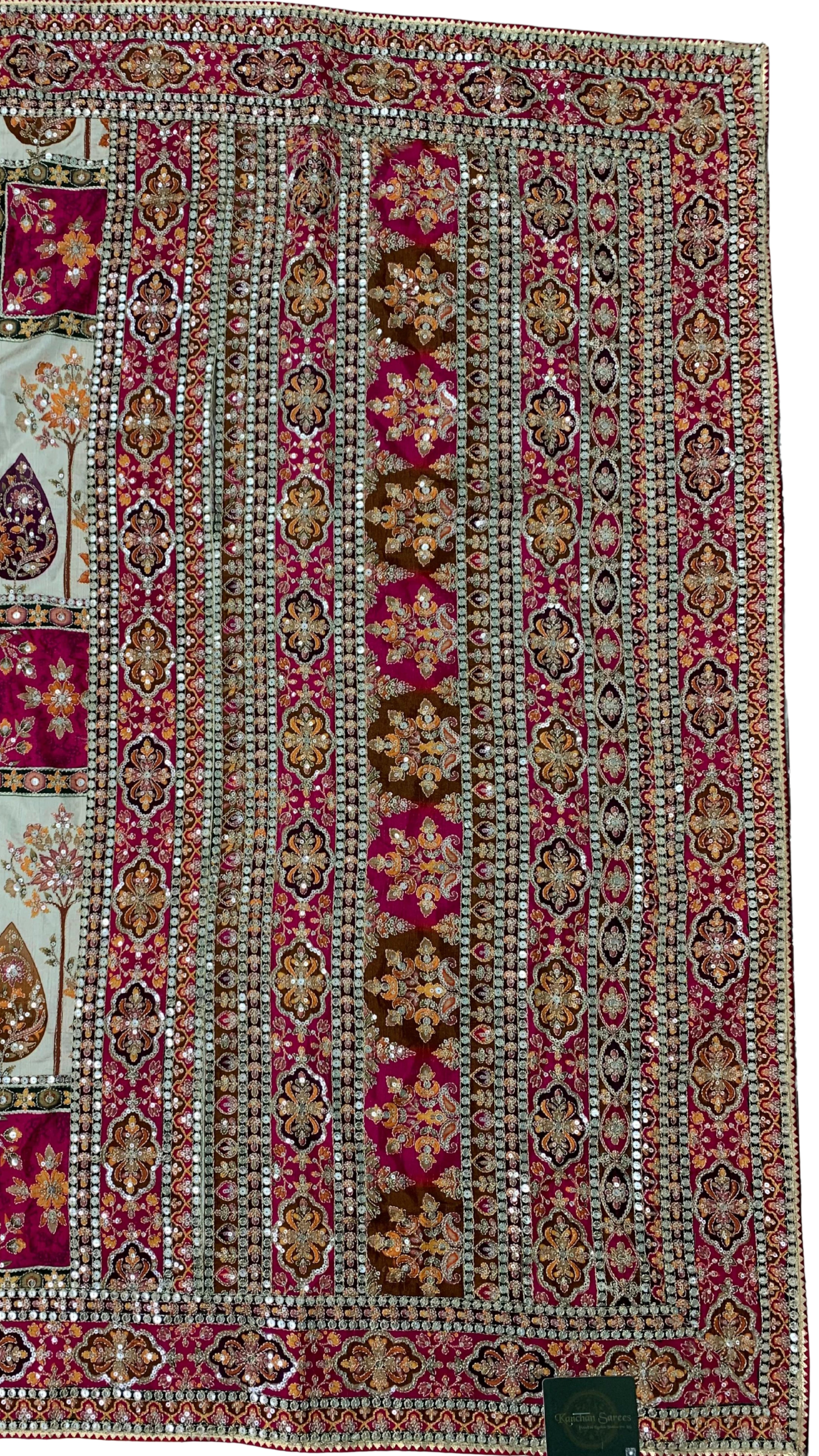 Maroon & Pink Banarasi Silk Saree with Heavy Zari and Sequins Work